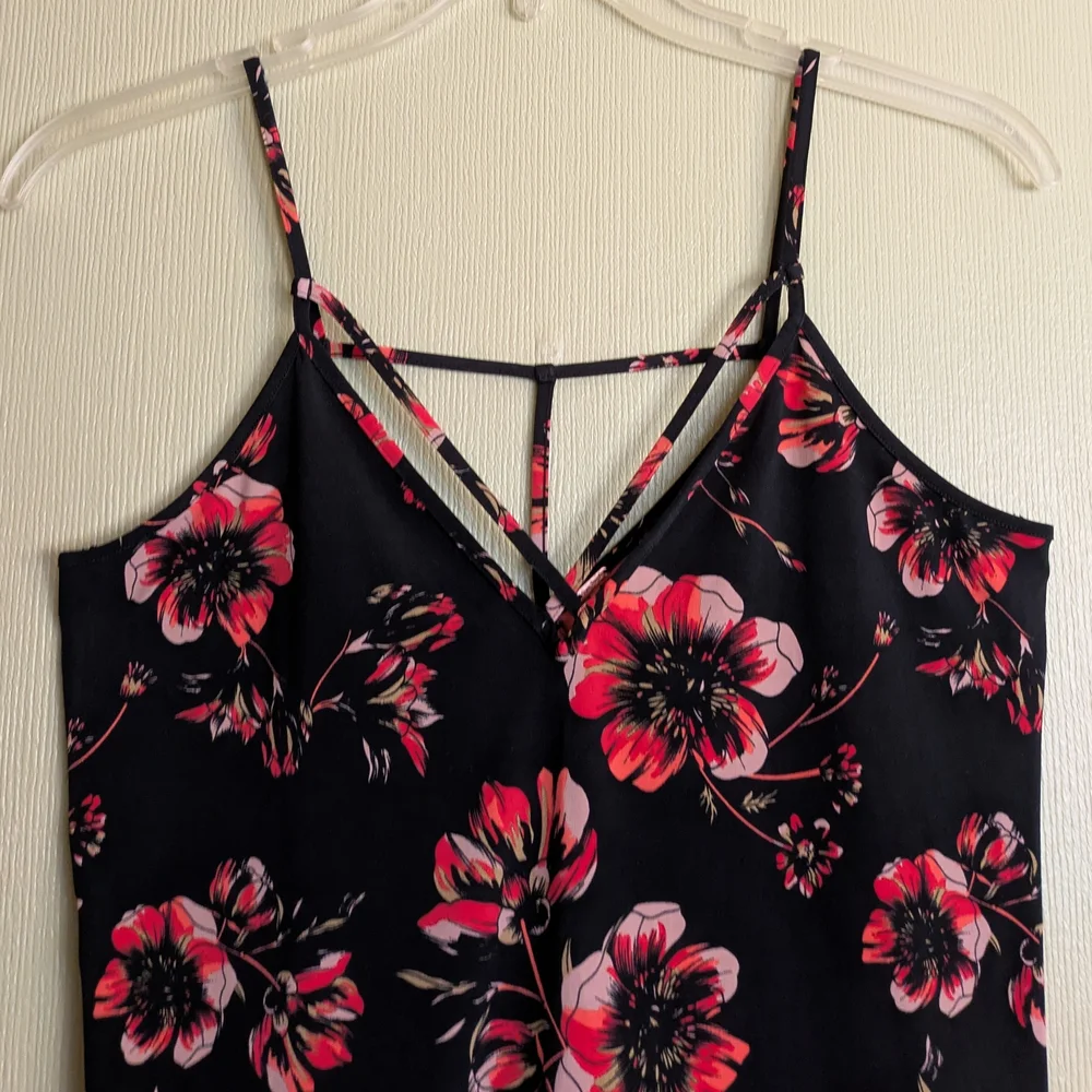 Free People Black Pink Floral Print Strappy Top Camisole V-neck Coquette